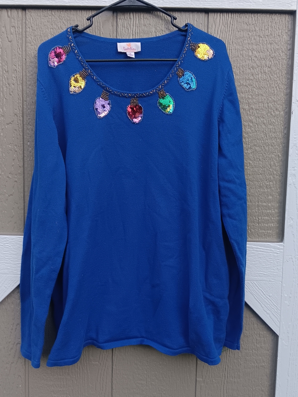 Quacker Factory Royal Blue Sequin Light Bulb Sweater XL